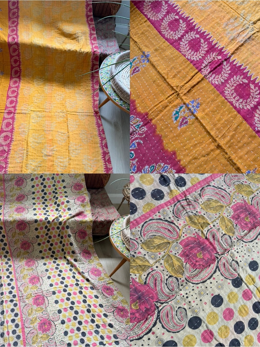 Colorful Kantha Quilt Twin Handmade Cotton Boho Reversible Patchwork Throw